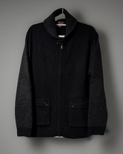 TASSO ELBA Men  s BLACK-GRAY 100 Lambswool Front Pocket Full Zipped Sweater XL