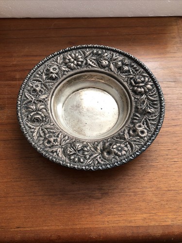 Vtg Silver S.Kirk & Son 7-3/4 " Repousse Floral Candy Plate Bowl 11oz