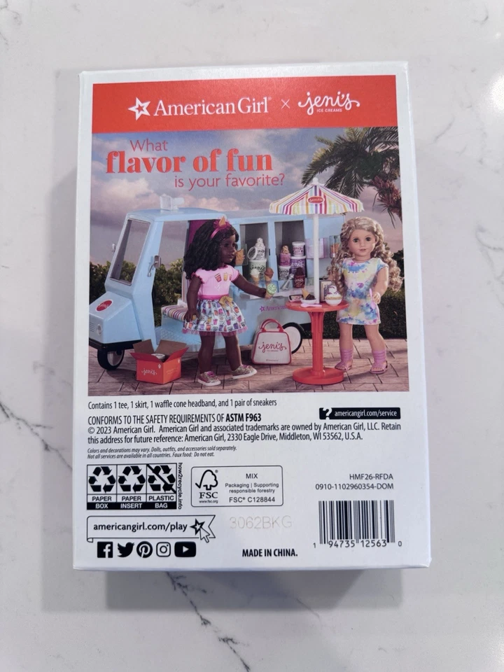 American Girl Doll Jeni's Ice Cream Just Add Sprinkles Outfit NEW Retired - Image 2 of 2