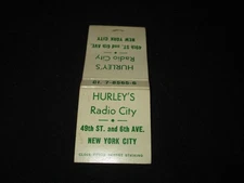 HURLEY'S RADIO CITY-NEW YORK CITY-VINTAGE 1950s ERA MATCHCOVER