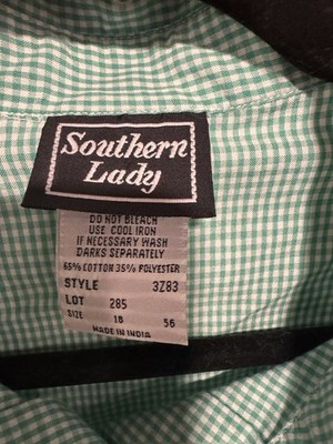 Vintage Southern Lady Green Gingham Button Up Cottage Core Granny Chic Sz 18