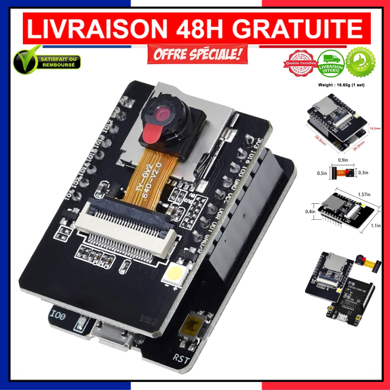 Carte ESP-CAM Binghe 4 Mo RAM pour résoudre les bugs de mémoire en streaming WiFi