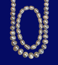 Silver Cultured Pearl Strand Necklace Baroque Knotted 9-10mm 29" Bracelet P8