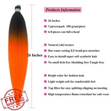 UPruyo Orange Ombre Braiding Hair 26 Inch 3 Packs Synthetic Kanekalon