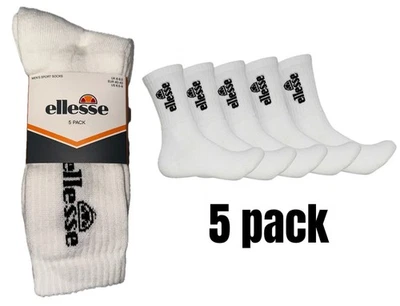 Ellesse Men's 5 Pack Socks White Sport Warm Winter Cotton Soft Sock New UK 6-8.5