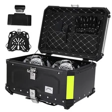 Motorcycle Top Case Aluminum Motorcycle Top Box with Anti-Theft 65L Black-65L