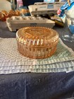 Vtg Jeanette Glass Candy Dish Louisa Floragold Marigold Orange Embossed Flowers