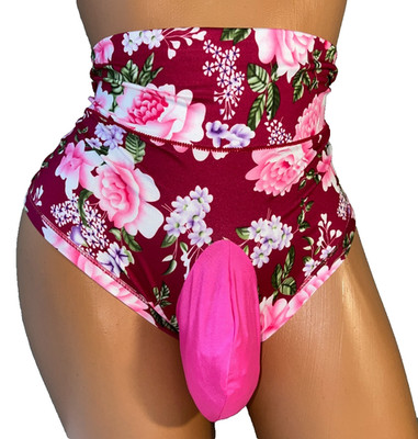 PRETTY PINK  PRINT FULL CUT SISSY POUCH PANTIES XDRESS MEN TRANS 42-54 3X