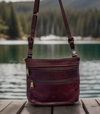 Vintage Fossil Explorer Leather Crossbody Bag in Cabernet Wine Crossbody Bag