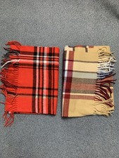 Cashmere Feel Nova Checked Scarfs Lot Of 2 Red Tan
