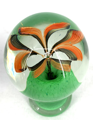 Fratelli Toso Murano Paperweight Glass Latticino Zanfirico Pedestal Knob 5''