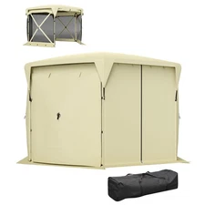 11x11ft Pop-Up Tent with Easy Access Doors and Weatherproof Roof Beige