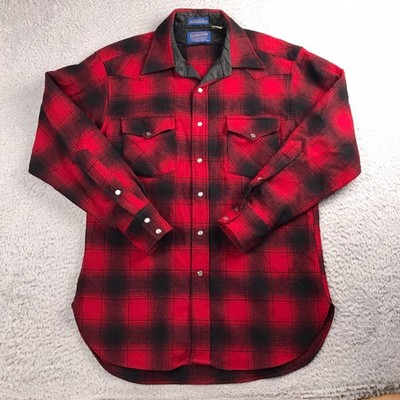 Pendleton High Grade Western Wear Shirt Mens M Red Plaid Wool Pearl Snap Vtg USA