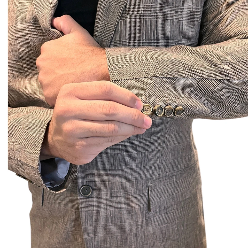 Size Medium/L? Mens Sports Coat Blazer Tasso Elba Linen Cotton Glen Plaid Gray - Image 2 of 4