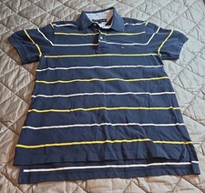Vintage Tommy Hilfiger Blue Yellow Striped Custom Fit Polo Shirt - Men's Medium