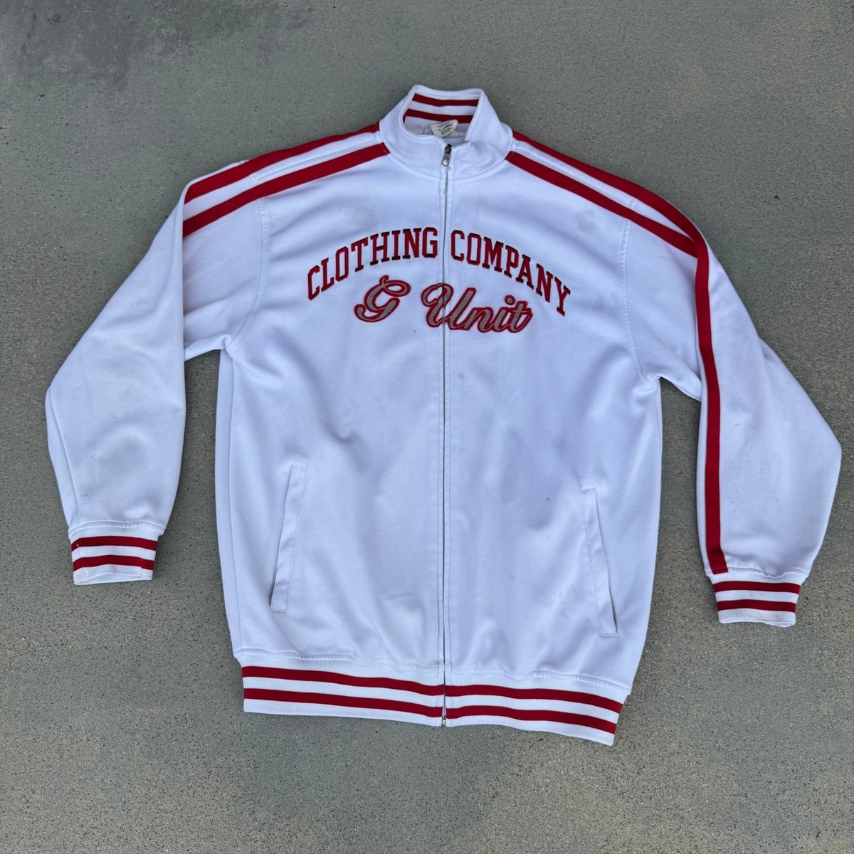 新品未使用未開封CITYCOUNTRY CITYTRACK SETUP XL Vintage G Unit Clothing Track Jacket White Red Stripe Full Zip Men