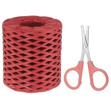 Raffia Ribbon, Natural Raffia String with Scissor, Red, 218 Yards