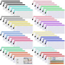 48 PCS Pencil Pouches Mesh Bags, A6 Size Zipper, 16 Colors Waterproof Use