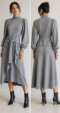 Ulla Johnson Gray Merino Wool Tie Waist Midi Dress Size S
