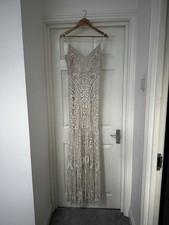 Premium Placement Beadwork Scrappy Fishtail Wedding Dress- Nude- Size 12