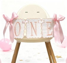 Pink and White Bow ONE High Chair Banner for Girl First Birthday High Chair B...