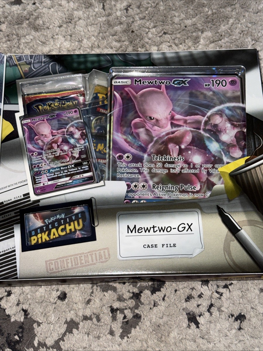 POKEMON Detective Pikachu MEWTWO GX Case File Box NICE! POKEMON Detective Pikachu MEWTWO GX Case File Box NICE!