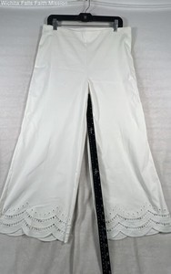 Chico's Women's White Wide Leg Scalloped Eyelet Hem Pants Sz 1.5 US 10