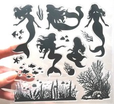 Clear Stamps SILHOUTTE MERMAID Fish Sea Rubber Stamping Scrapbooking Card Making