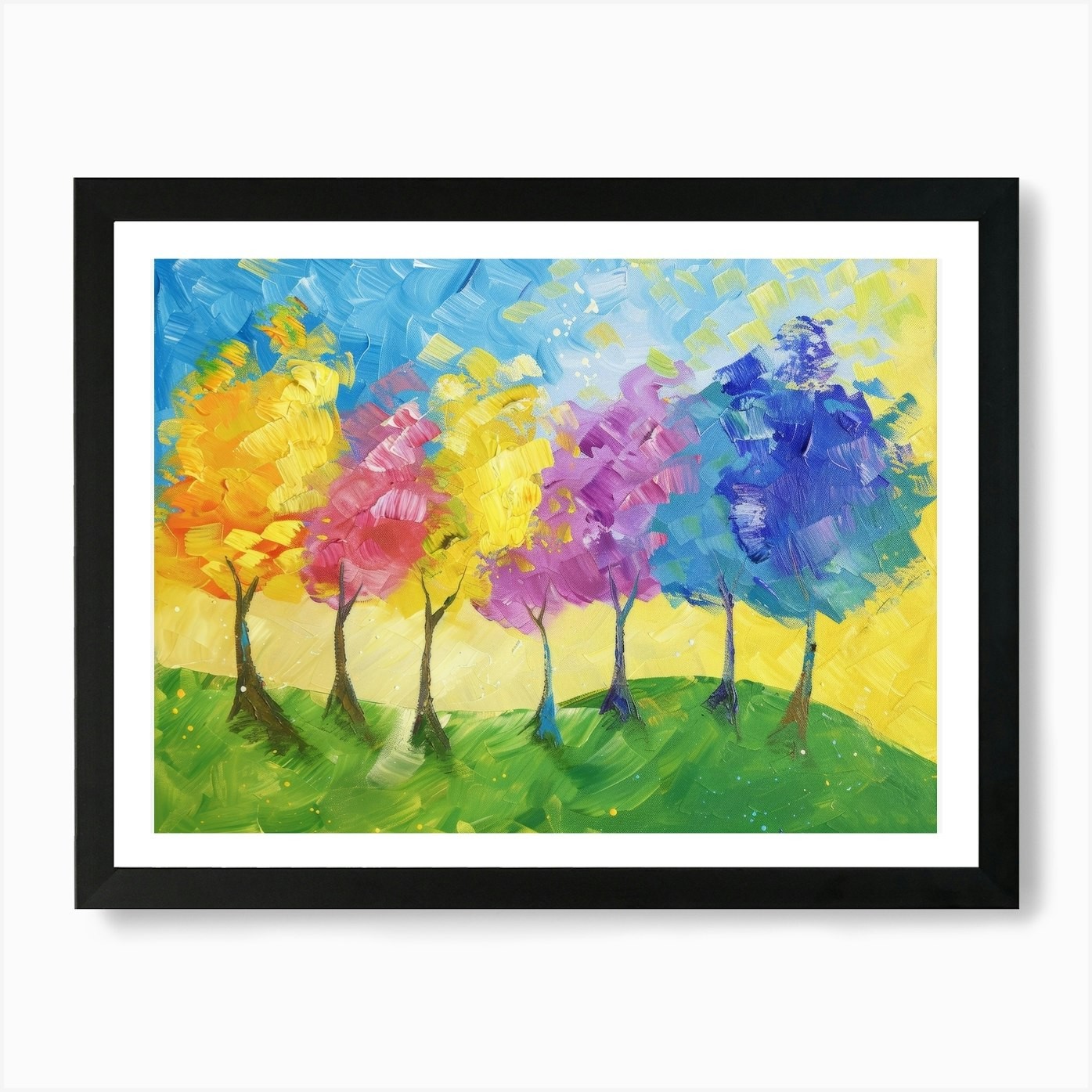 Vibrant Trees Framed Wall Art Canvas Print Picture Decor  