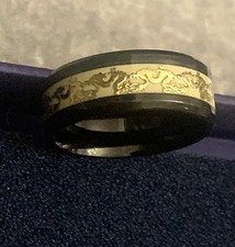 Unique & Unusual Vintage Unisex Black Metal Ring With Gold Gilding Accent Size S