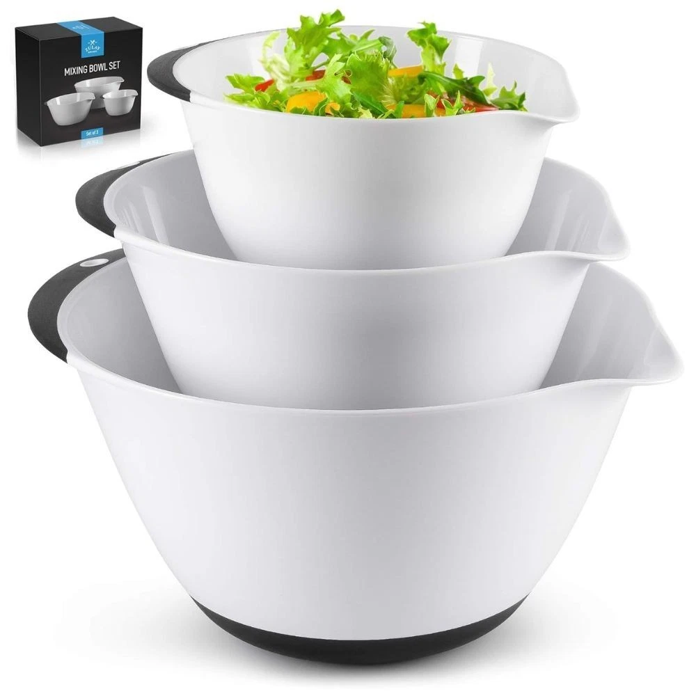 3-Piece Plastic Mixing Bowl Set – Non-Slip, Nesting with Handles & Pour Spout
Opens in a new window