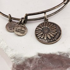 Alex and Ani Daughter Daisy Charm Bangle Bracelet Silver Tone Expandable