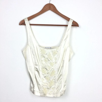 Vintage April Cornell M 8-10 UK Korsett Mieder Top unstrukturiert creme elfenbein Satin