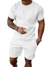 Mens Track Suits 2 Piece Set T Shirts Shorts Sets Fashion Textured Sweatsuit ...