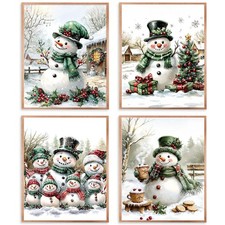 Qabliqo Vintage Christmas Snowman Wall Art Prints Set of 4, Holiday Winter Ch...