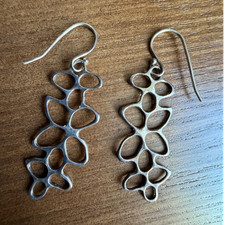 Silver Dangle Drop Earrings Floral Design Flower Shape Metal Hook Lobe