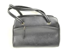 Vintage Black Faux Leather Handbag with Clasp  Pocket - Good Condition