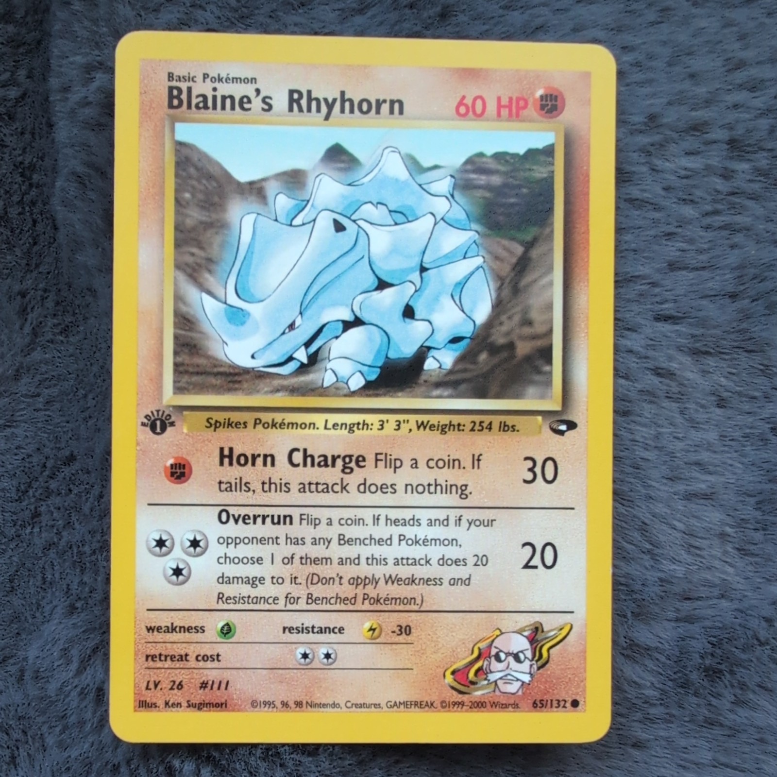 1st Edition Blaine’s Rhyhorn NEAR MINT 🔥 Gym Challenge 65/132