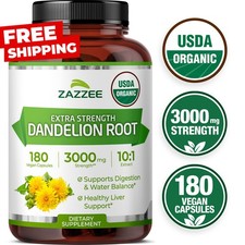 Zazzee USDA Organic Dandelion Root 10:1 Extract, 3000 mg Strength, 180 Capsules