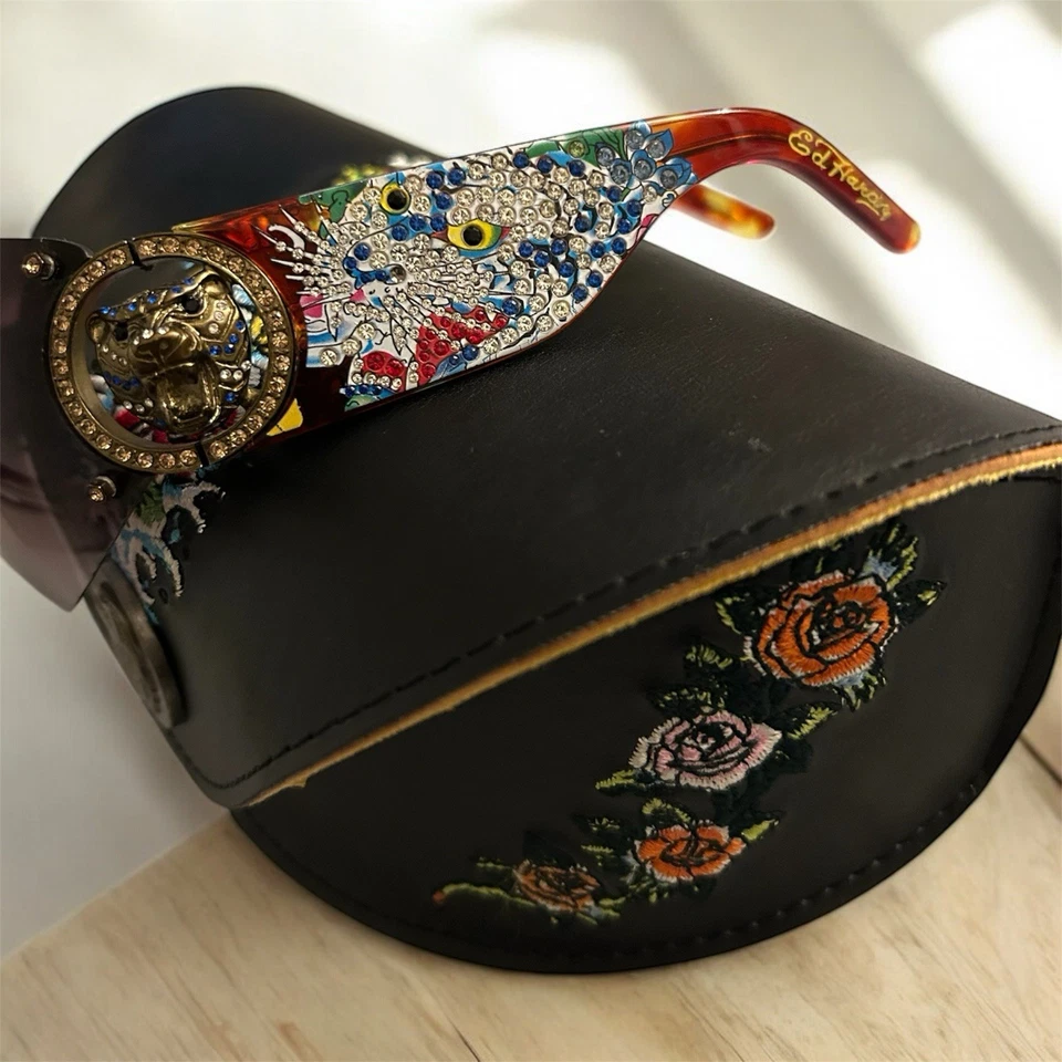 Ed Hardy Tortoise EHS030 115 Sunglasses w/ Embroidered Hard Carry Case - Image 3 of 4