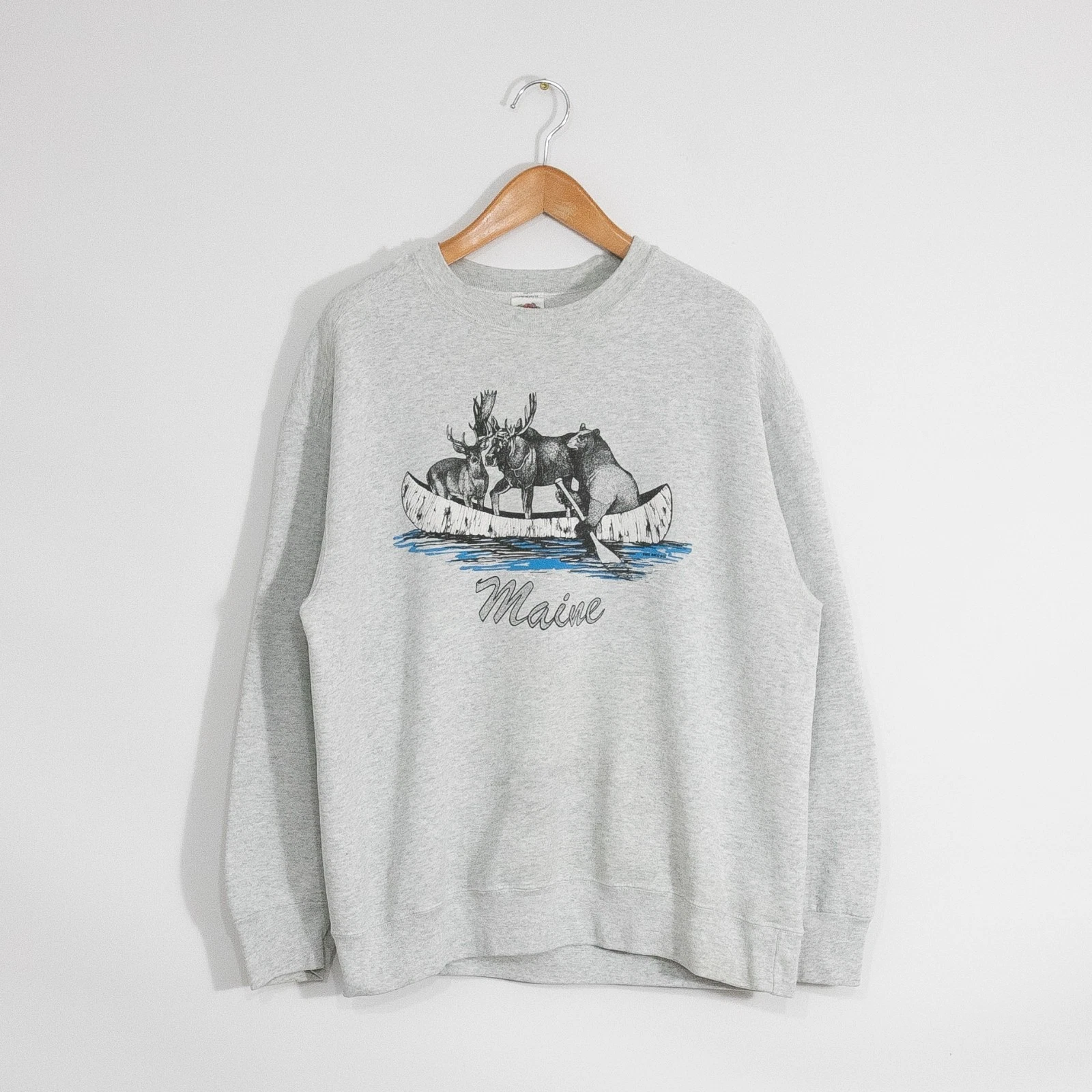 Vintage 90s Maine Funny Animals Rowing Sweatshirt Mens XL - Distressed Crewneck