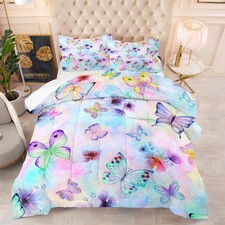 Butterfly Comforter Set for Girls,Full Size Queen-3pcs 90"  90" Colorful