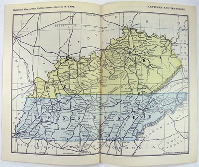Original 1898 Railroad Map of Kentucky & Tennessee. Antique
