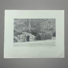 JOHN TETLEY b1951 Original  Pencil Drawing The Grotto, Studley Royal, Yorkshire