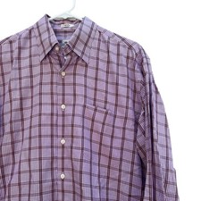 Peter Millar Plaid Button Up Dress Shirt Purple Brown Cotton Men's Large