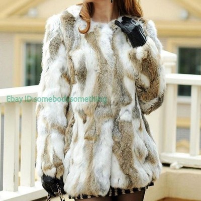 100% Genuine Natural Real Rabbit Fur Coat Emen Winter Warm Jacket Outwear