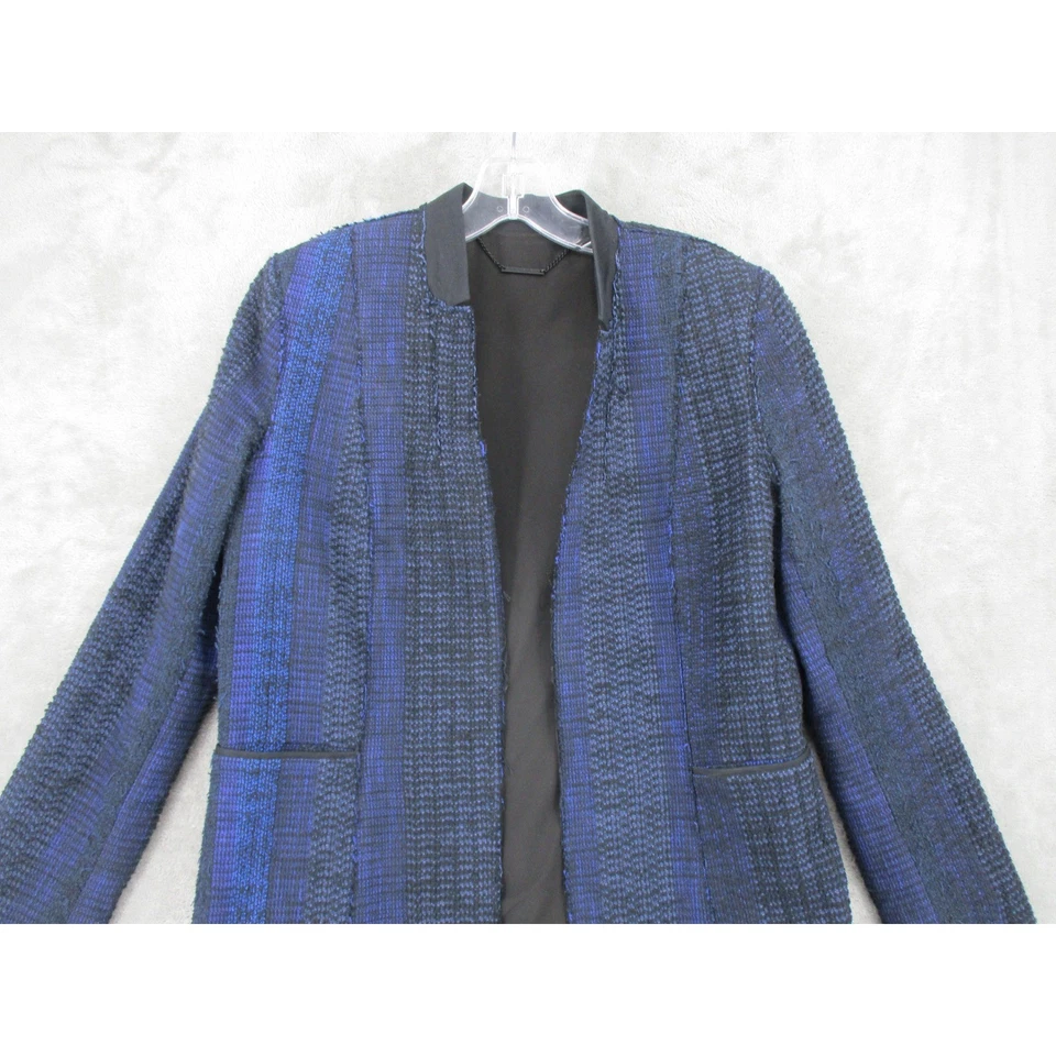 Elie Tahari Blazer Womens 14 Textured Tweed Office Career Corporate Blue Black - Image 3 of 4