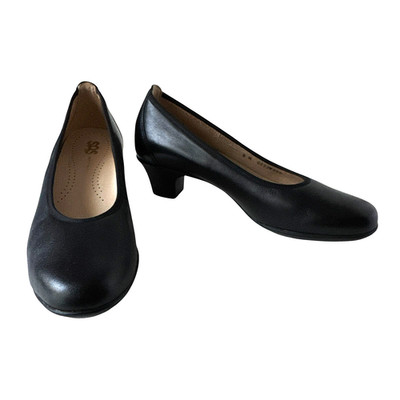 Women s SAS Milano Leather Black Slip-On Pump Block Low Heel Comfort Shoe 8 Med