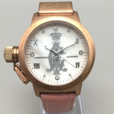 Christian Audigier Womens Watch 42mm Pink Leather Gold Tone N7135L