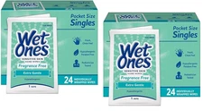 WET ONES Sensitive Skin Hand Wipes, Fragrance & Alcohol Free, 24ct, 2 PACK